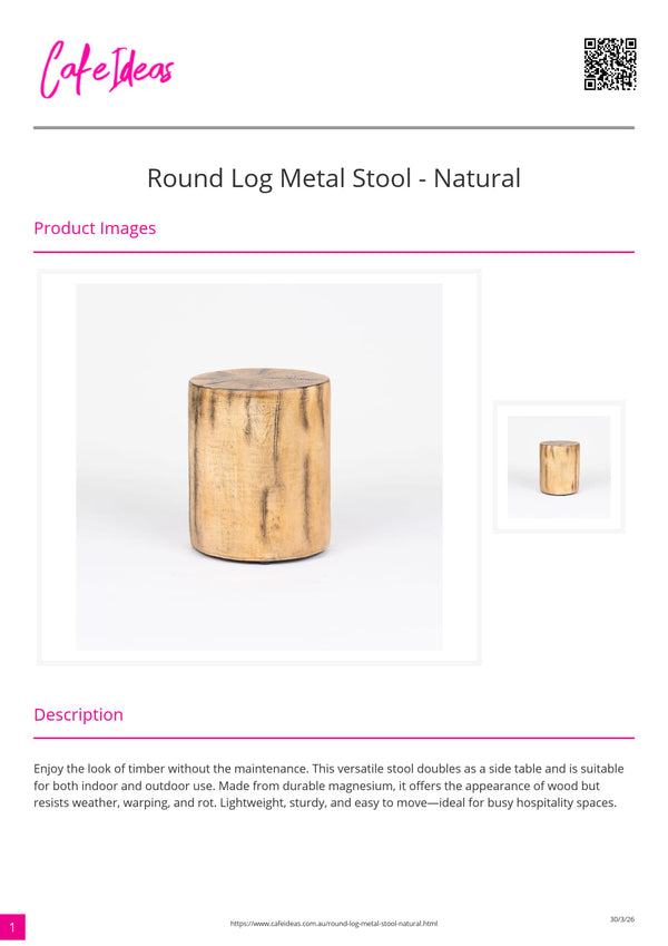 Round Log Metal Stool - Natural
