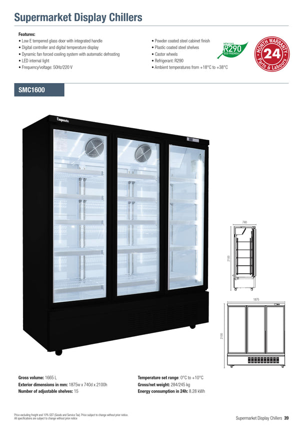 Exquisite SMC1600 - Three Glass Door Supermarket Display Fridge