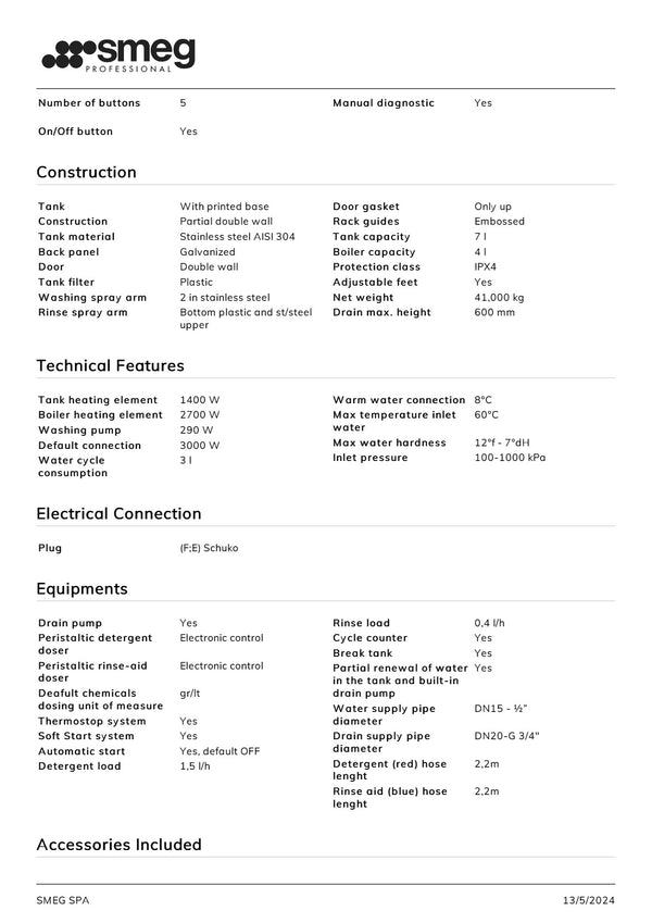 Smeg Professional Ecoline SPG405MAU - Underbench Glasswasher