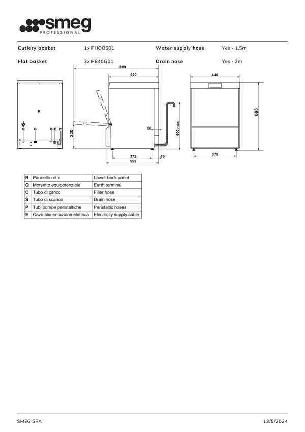 Smeg Professional Ecoline SPG405MAU - Underbench Glasswasher