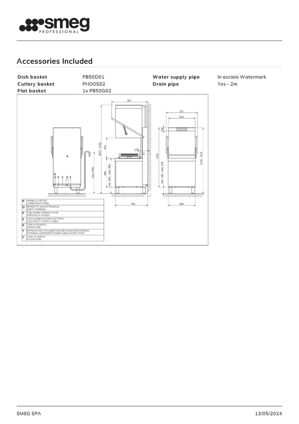 Smeg Professional Ecoline SPH505AU15 - Pass Through Dishwasher