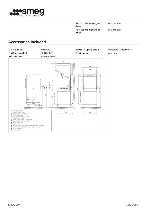 Smeg Professional Ecoline SPH505AU - Pass Through Dishwasher