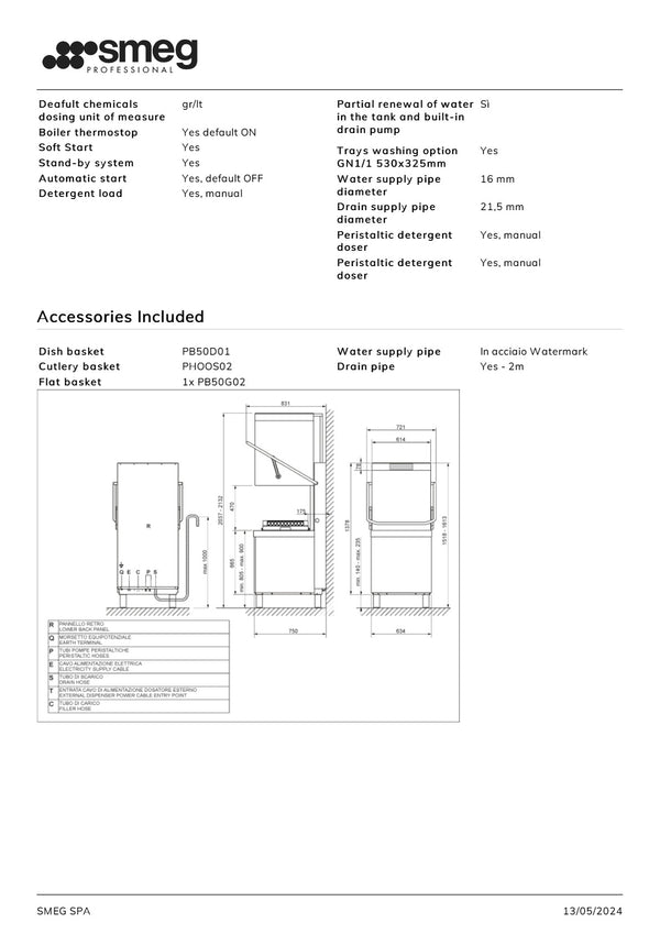 Smeg Professional Easyline SPH515AU - Pass Through Dishwasher