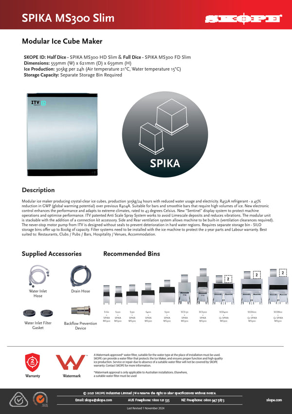 SKOPE SPIKA MS300 A HD - Half Dice Slim Modular Ice Cube Maker