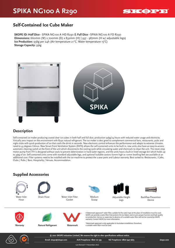 SKOPE SPIKA NG100A HD - Half Dice Self-Contained Ice Cube Maker