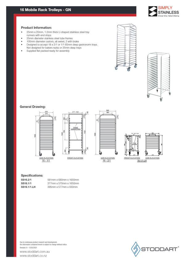 Simply Stainless SS16.1/1.LH - Stainless Steel Mobile Trolley