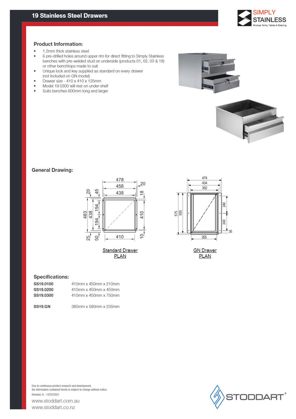 Simply Stainless SS19.0100 - Stainless Steel Drawer
