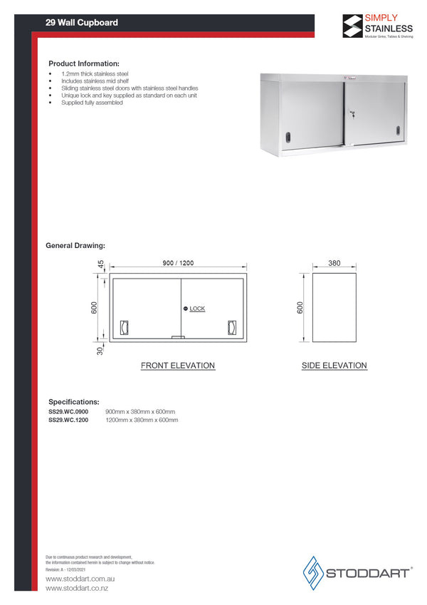 Simply Stainless SS29.0900 - Stainless Steel Wall Cupboard