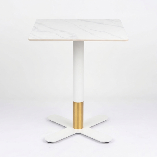 Sintered Stone Table Top with Brass Cross Table Base Dining Table White