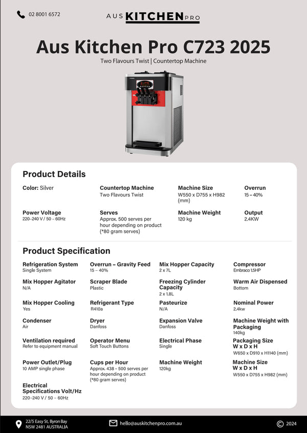 Aus Kitchen Pro C723 - Soft Serve Ice Cream/Acai Machine