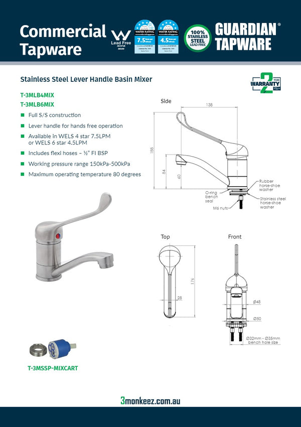 3Monkeez T-3MLB6MIX - Lever Handle Basin Mixer