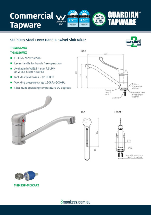 3Monkeez T-3MLS6MIX - Lever Handle Sink Mixer