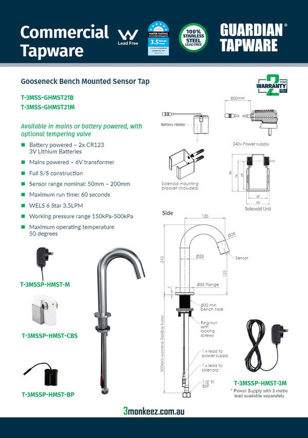 3Monkeez T-3MSS-GHMST21M - Lever Handle Bib Tap