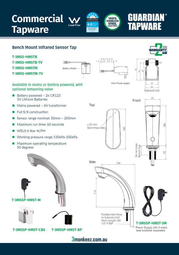3Monkeez T-3MSS-HMSTM - Hob Mounted Sensor Tap