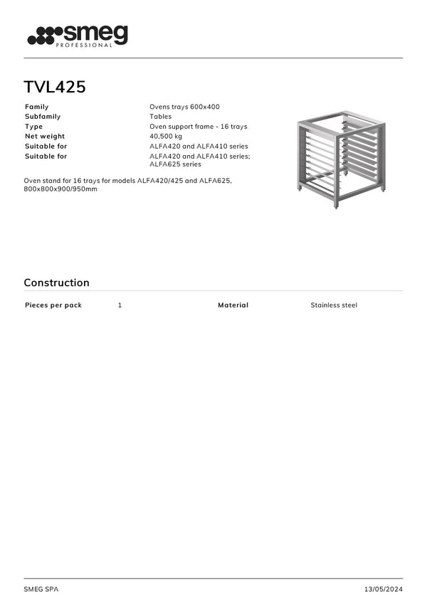 Smeg Professional Alfa TVL425 - Oven Stand