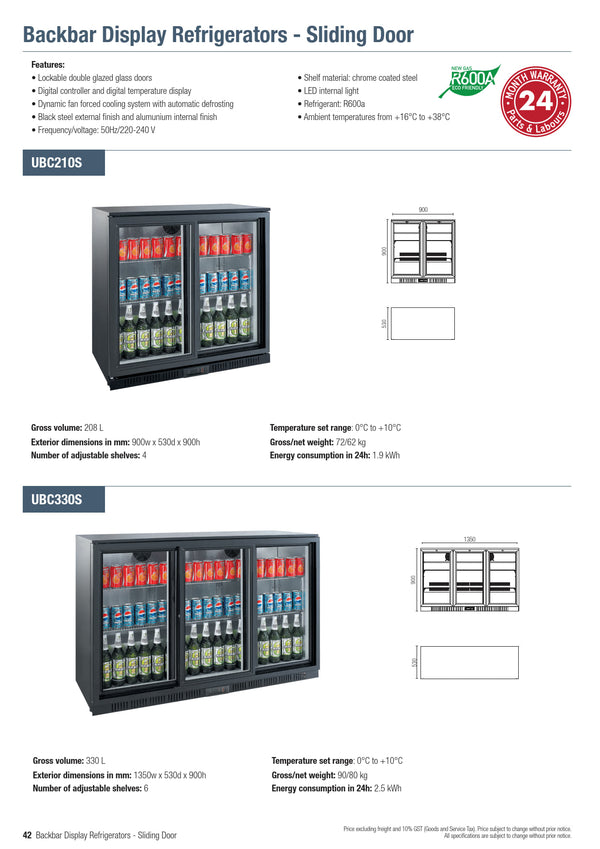 Exquisite UBC210S - Two Door Backbar Display Fridge