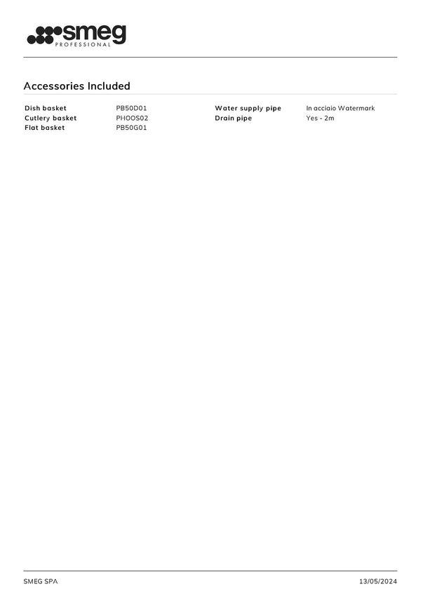 Smeg Professional Ecoline UD505DAUS - Underbench Dishwasher