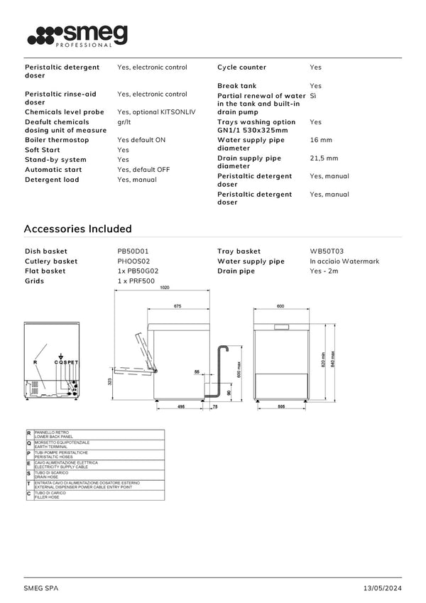 Smeg Professional Special Line UD516DAUS - Underbench Dishwasher