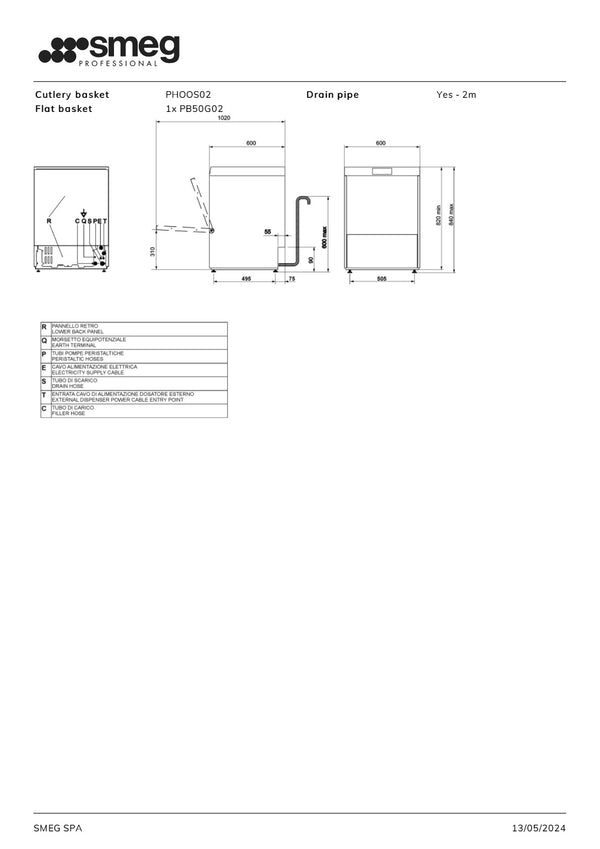 Smeg Professional Special Line UDA515-1 - Underbench Dishwasher