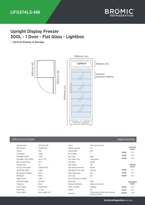 Bromic UF0374LS-NR - Upright Display Freezer
