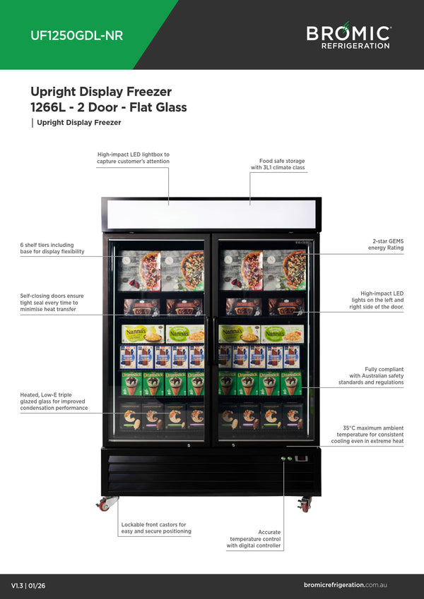 Bromic UF1250GDL-NR - Upright Display Freezer
