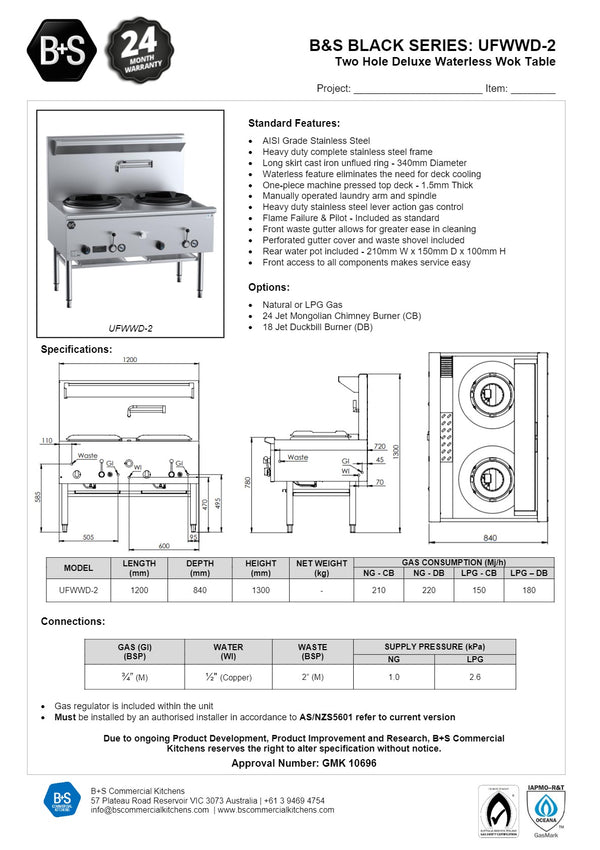B+S Black UFWWD-2 - Waterless Wok Table