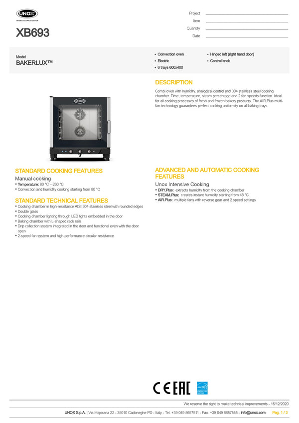 Unox Bakerlux XB693 - Convection Oven
