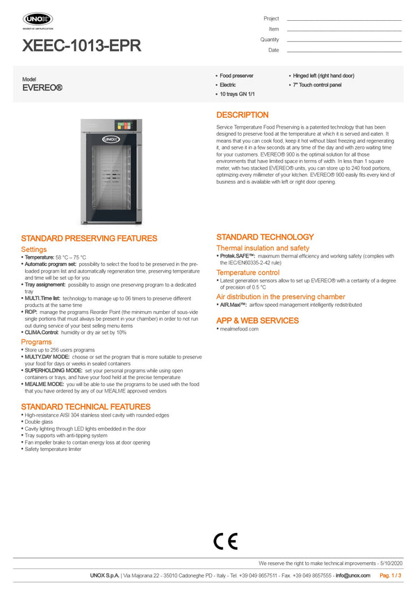 Unox EVEREO XEEC-1013-EPR - Food Preserver