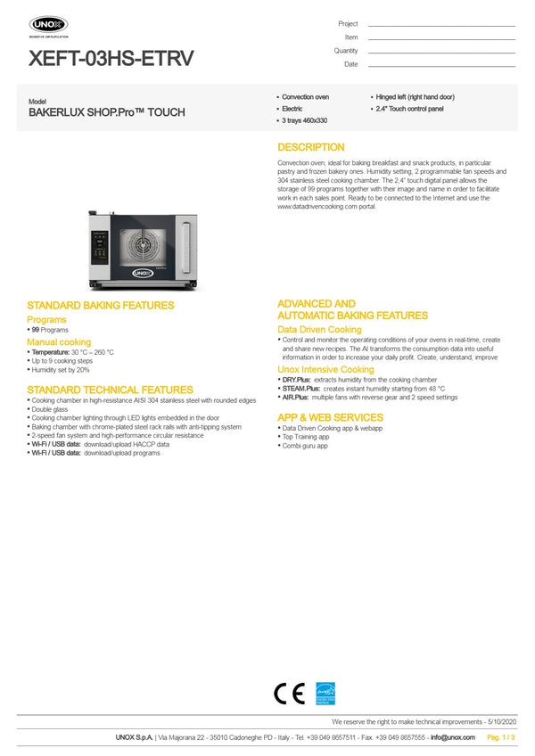 Unox Bakerlux Shop.Pro XEFT-03HS-ETRV - Convection Oven