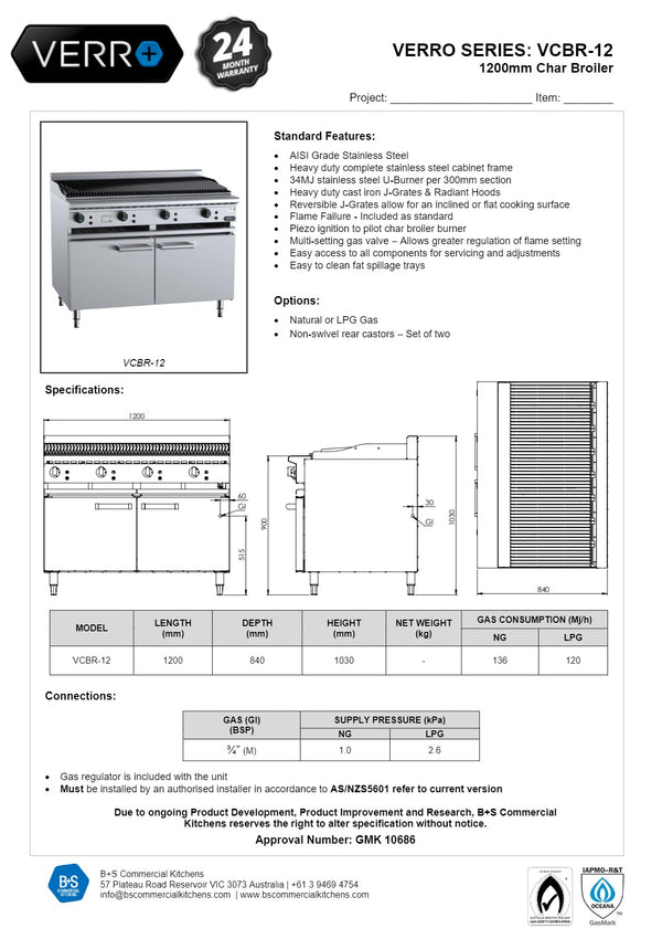 B+S Verro VCBR-12- Char Grill