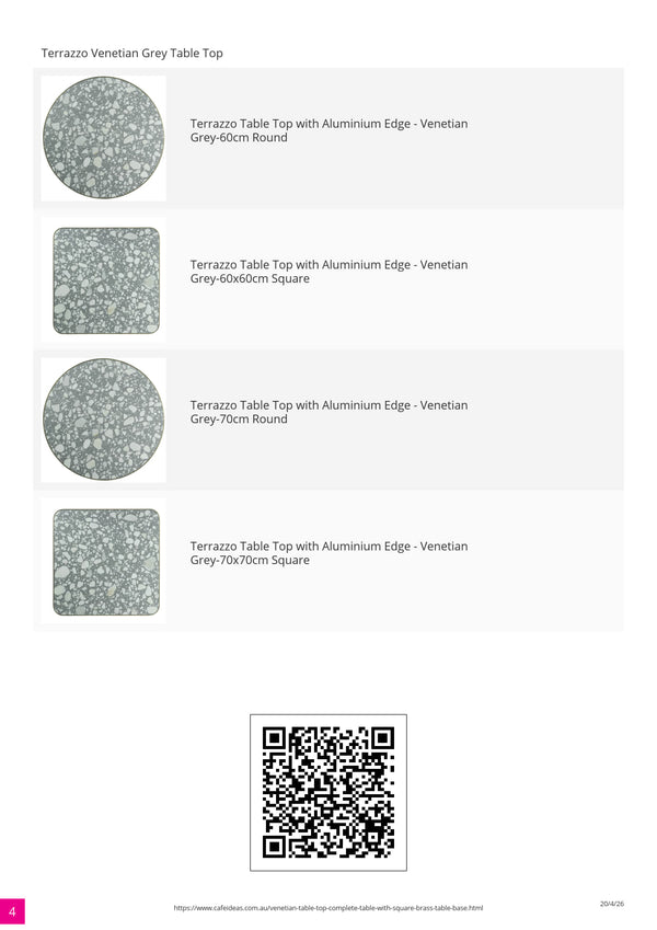 Venetian Grey Stone Terrazzo Table Top with Square Brass Table Base