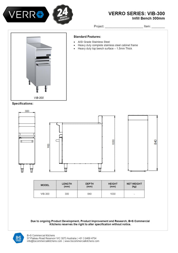 B+S Verro VIB-300 - Cabinet Mounted Infill Bench