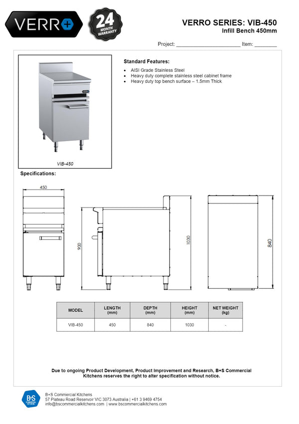 B+S Verro VIB-450 - Cabinet Mounted Infill Bench
