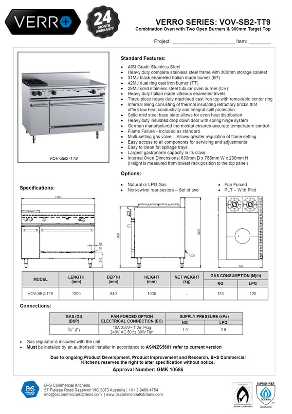 B+S Verro VOV-SB2-TT9 - Target Top Range Oven
