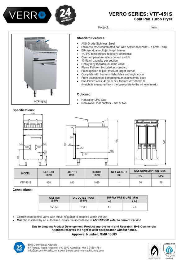 B+S Verro VTF-451S - Split Pan Turbo Fryer