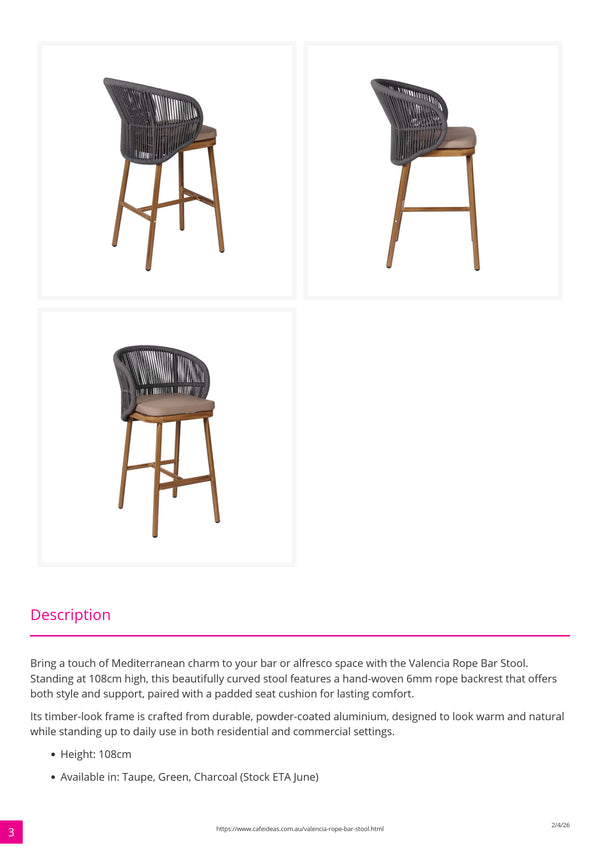 Valencia Rope Bar Stool