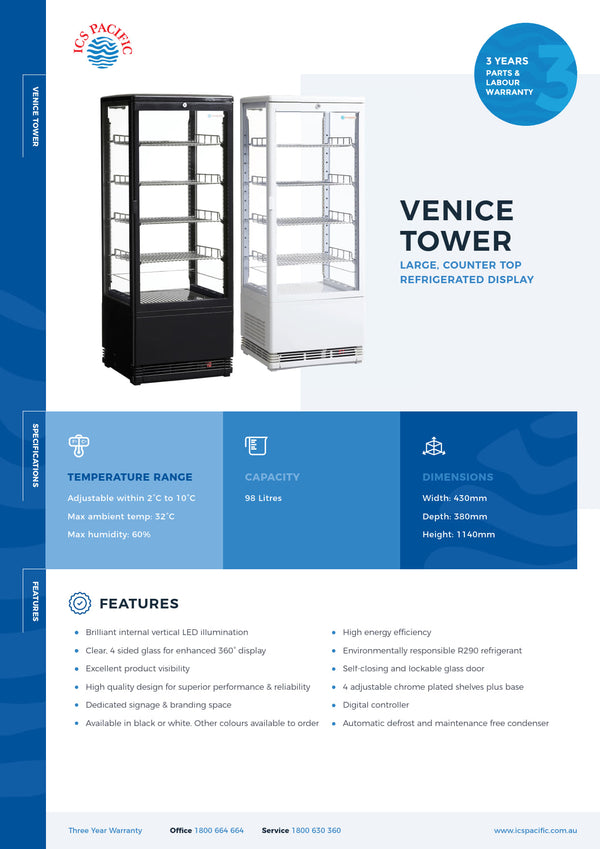 ICS PACIFIC Venice Tower Black - Counter Top Refrigerated Display