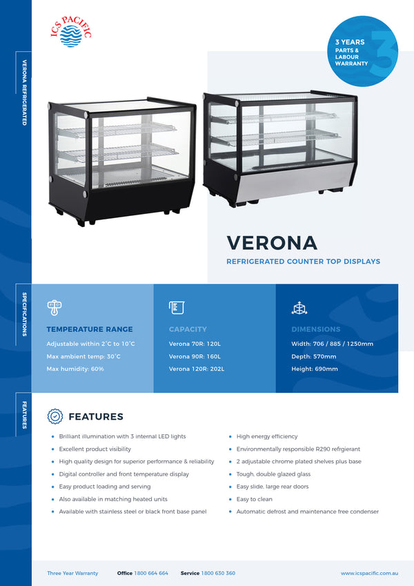 ICS PACIFIC Verona 70R Black - Counter Top Refrigerated Display