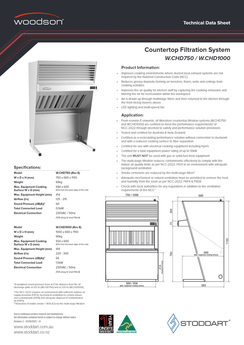 Woodson W.CHD750 Countertop Ductless Exhaust Hood SilverChef