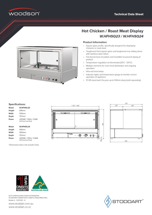 Woodson W.HFHSQ23 - Heated Square Glass Chicken Display