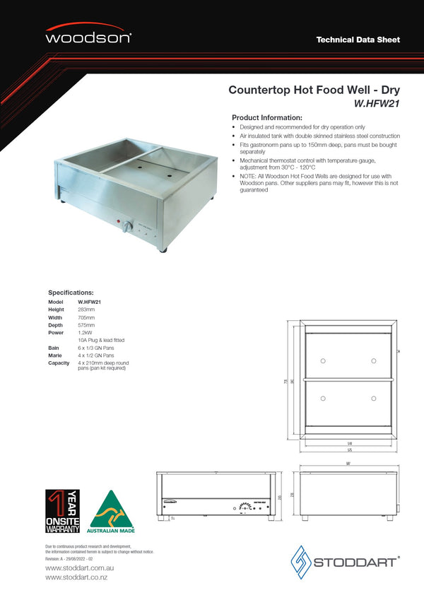 Woodson W.HFW21 - Hot Food Well