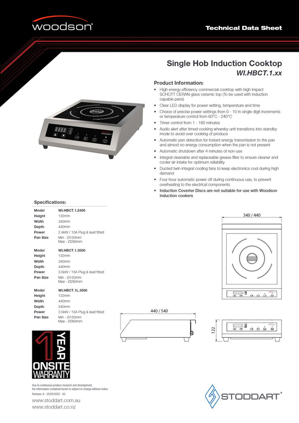 Woodson WI.HBCT.1.3500 - Induction Cook Top