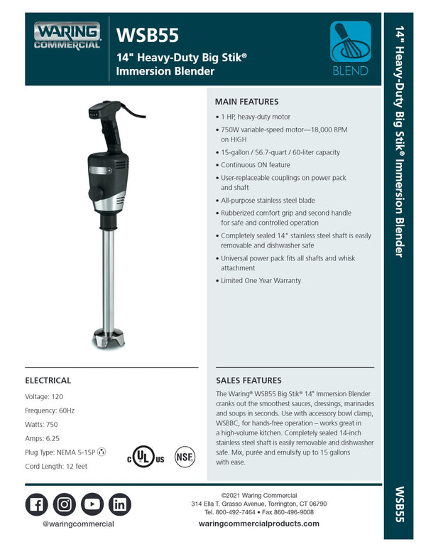 Waring Big Stik WSB55CE - Stick Blender
