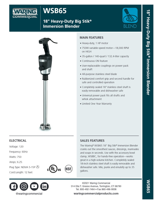 Waring Big Stik WSB65CE - Stick Blender