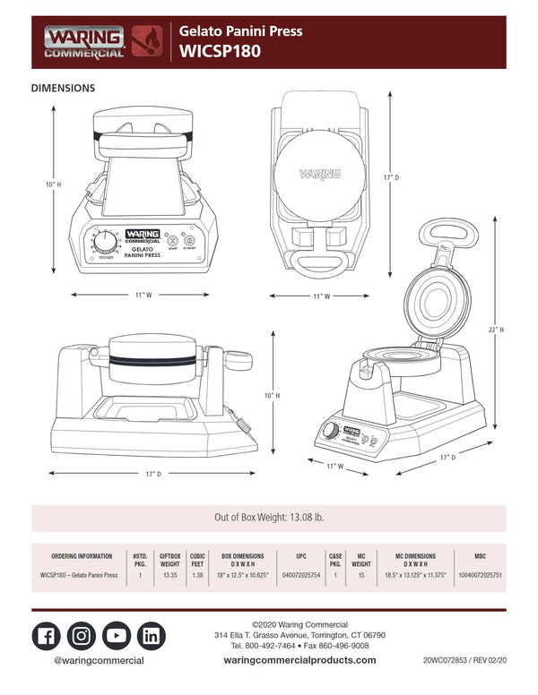 Waring WWGP180 - Gelato Panini Press
