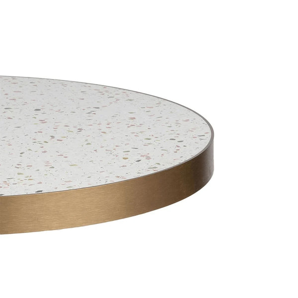White Candy Terrazzo Table with White Discus Base