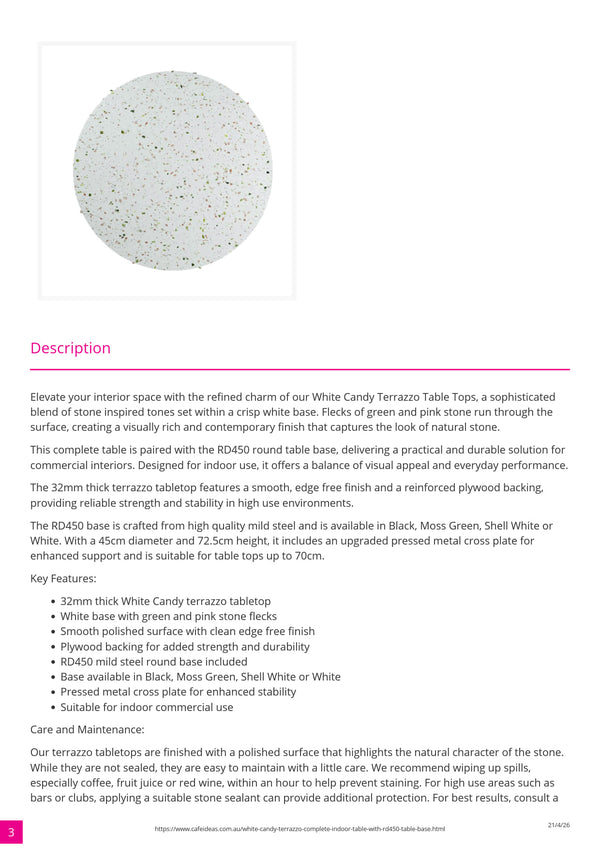 White Candy Terrazzo with RD450 Table Base