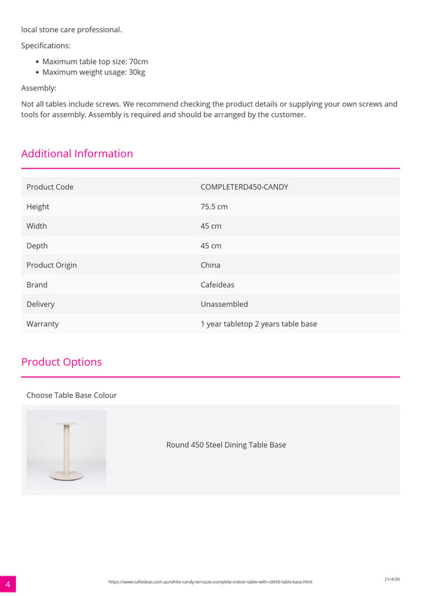 White Candy Terrazzo with RD450 Table Base