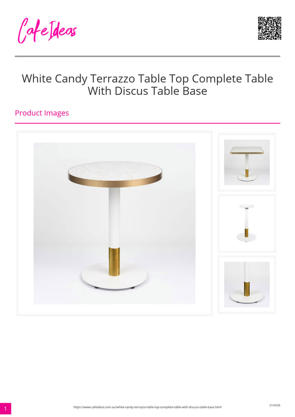 White Candy Terrazzo Table Top with Discus Table Base