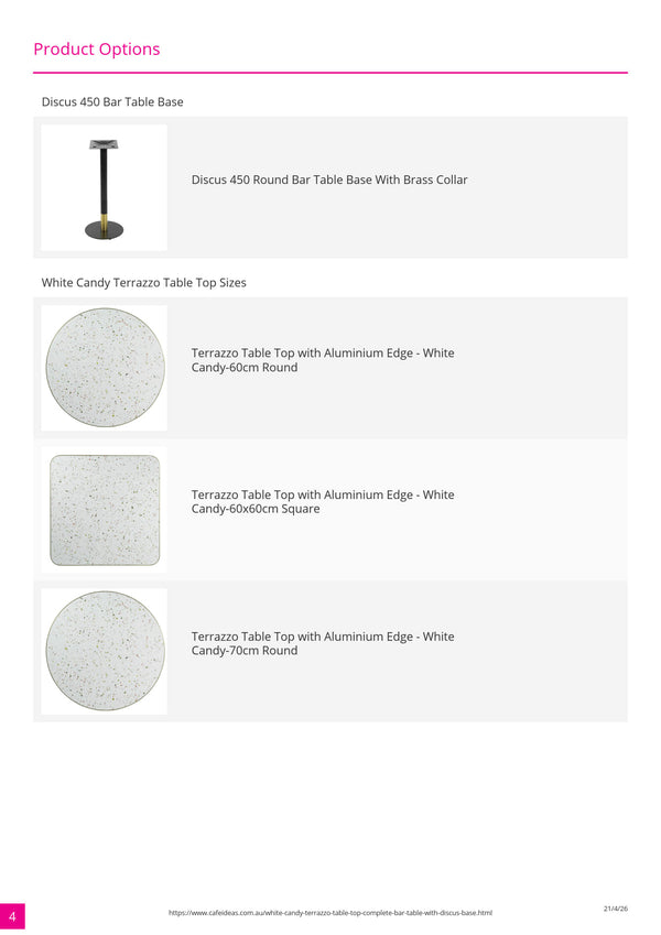 White Candy Terrazzo Table with White Discus Base